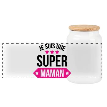 Je suis une super maman - Boîte à biscuits avec couvercle en bois - blanc - Devant