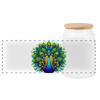 Peacock - Panoramic Cookie Jar with Wooden Lid - white - Front
