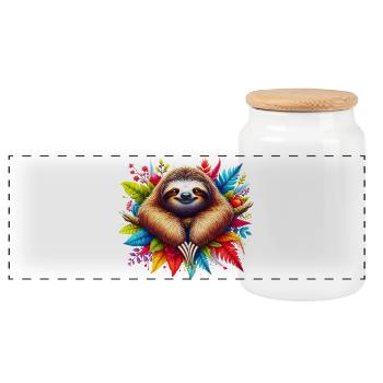 Sloth - Panoramic Cookie Jar with Wooden Lid - white - Front