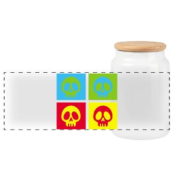 Pop art manga skull - Panoramic Cookie Jar with Wooden Lid - white - Front