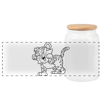 Ausmalbild Tiger Kawaii Handillustriert - Panorama Keksdose mit Holzdeckel - Weiß - Vorne