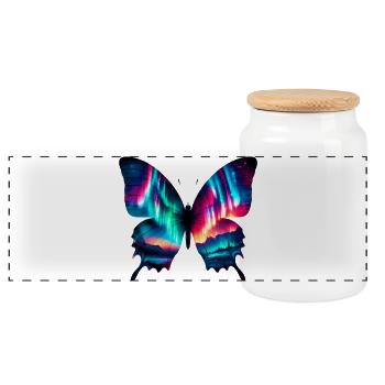 Butterfly - Panoramic Cookie Jar with Wooden Lid - white - Front