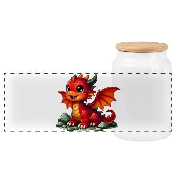 Dragon - Panoramic Cookie Jar with Wooden Lid - white - Front