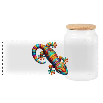 Gecko - Panoramic Cookie Jar with Wooden Lid - white - Front