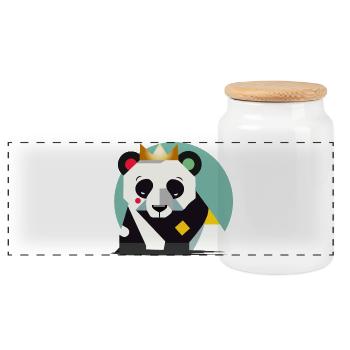 Geometric Panda with Crown – Stylish Animal Print - Panoramic Cookie Jar with Wooden Lid - white - Front