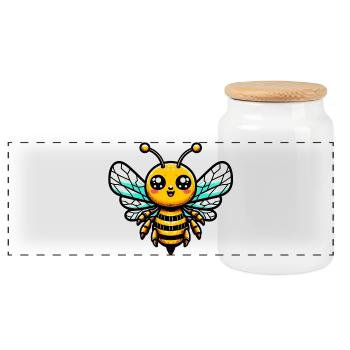 Abeille - Boîte à biscuits avec couvercle en bois - blanc - Devant