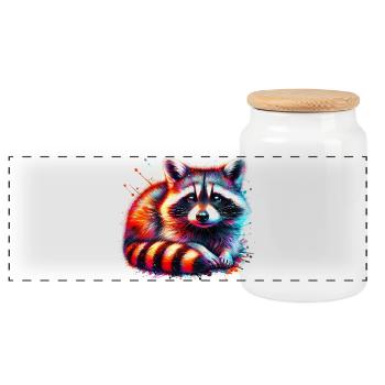 Raccoon - Panoramic Cookie Jar with Wooden Lid - white - Front