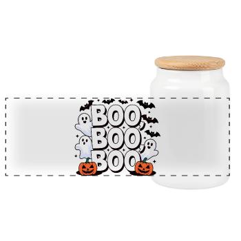 Boo Boo Boo Halloween Design - Panoramic Cookie Jar with Wooden Lid - white - Front