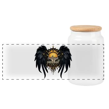 Believe in yourself, a letter - Panoramic Cookie Jar with Wooden Lid - white - Front