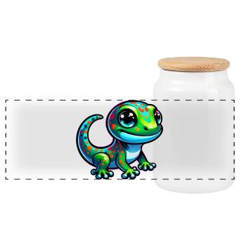 Gecko - Panorama Keksdose mit Holzdeckel - Weiß - Vorne