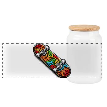 Skateboard - Panorama Keksdose mit Holzdeckel - Weiß - Vorne