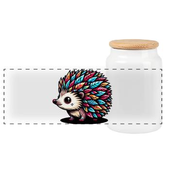 Hedgehog - Panoramic Cookie Jar with Wooden Lid - white - Front