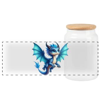 Drache - Panorama Keksdose mit Holzdeckel - Weiß - Vorne
