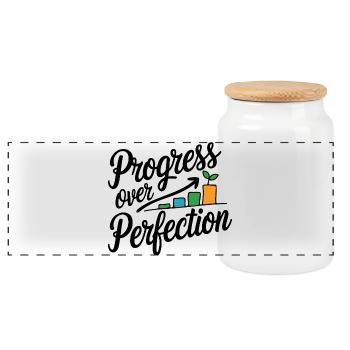 Progress Over Perfection Growth Chart - Panoramic Cookie Jar with Wooden Lid - white - Front