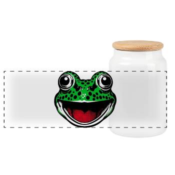 Frog - Panoramic Cookie Jar with Wooden Lid - white - Front