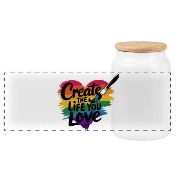 Create the Life You Love - Panoramic Cookie Jar with Wooden Lid - white - Front