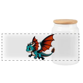 Drache - Panorama Keksdose mit Holzdeckel - Weiß - Vorne
