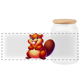 Beaver - Panoramic Cookie Jar with Wooden Lid - white - Front