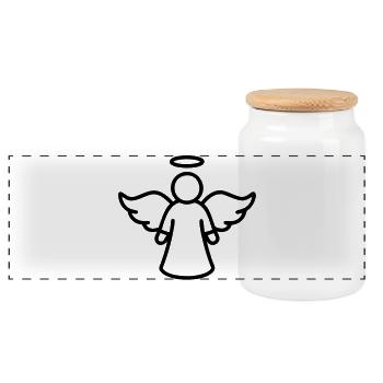 Angel Line Art – Guardian Angel Symbol Minimalist - Panoramic Cookie Jar with Wooden Lid - white - Front