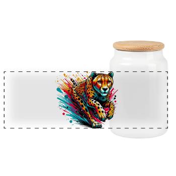 Cheetah - Panoramic Cookie Jar with Wooden Lid - white - Front