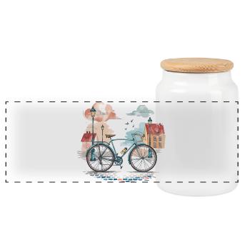 Aventure à vélo dans la ville - Boîte à biscuits avec couvercle en bois - blanc - Devant