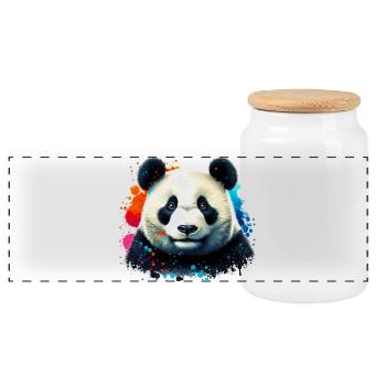 Panda - Panoramic Cookie Jar with Wooden Lid - white - Front