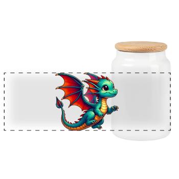 Dragon - Panoramic Cookie Jar with Wooden Lid - white - Front