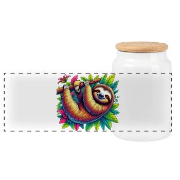 Sloth - Panoramic Cookie Jar with Wooden Lid - white - Front