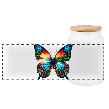 Schmetterling - Panorama Keksdose mit Holzdeckel - Weiß - Vorne