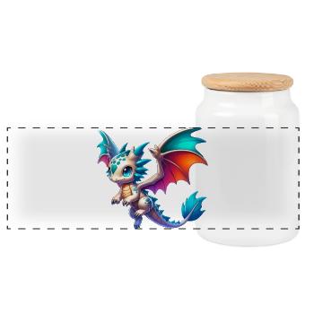 Dragon - Panoramic Cookie Jar with Wooden Lid - white - Front