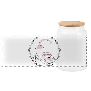 Pink Pup Blindfold Charm - Panoramic Cookie Jar with Wooden Lid - white - Front