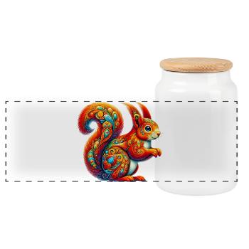 Squirrel - Panoramic Cookie Jar with Wooden Lid - white - Front