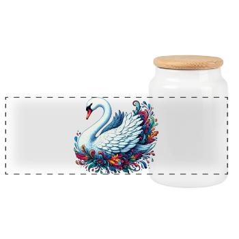 Swan - Panoramic Cookie Jar with Wooden Lid - white - Front