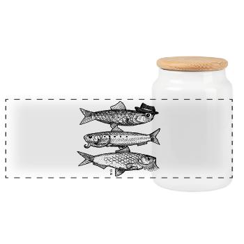 3 Fish - Panoramic Cookie Jar with Wooden Lid - white - Front