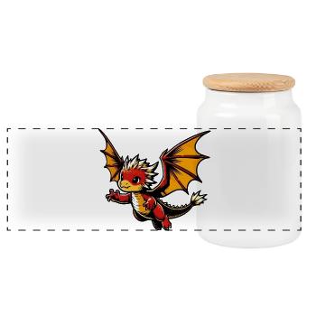 Drache - Panorama Keksdose mit Holzdeckel - Weiß - Vorne