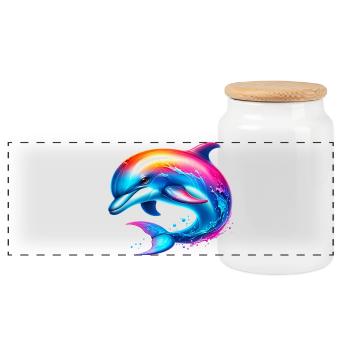 Dolphin - Panoramic Cookie Jar with Wooden Lid - white - Front