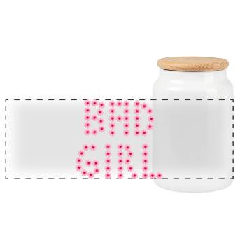 Floral Inscriptions - BAD GIRL - Panoramic Cookie Jar with Wooden Lid - white - Front