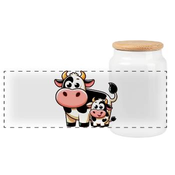 Cow Cows - Panoramic Cookie Jar with Wooden Lid - white - Front