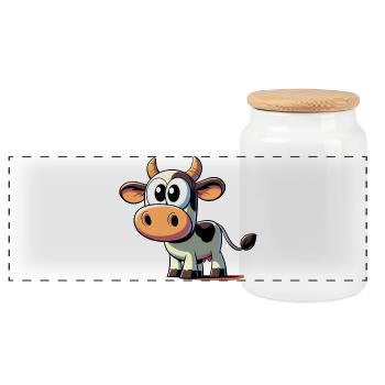 Cow - Panoramic Cookie Jar with Wooden Lid - white - Front