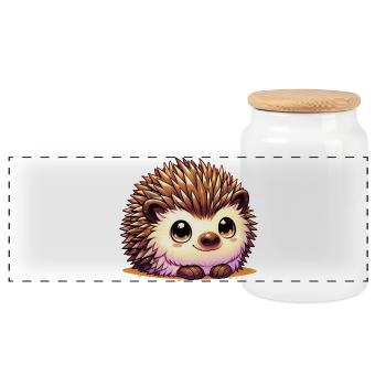 Hedgehog - Panoramic Cookie Jar with Wooden Lid - white - Front