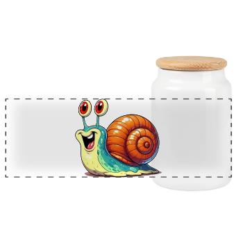 Snail - Panoramic Cookie Jar with Wooden Lid - white - Front