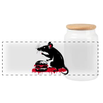 Rat avec burger dans le style de tatouage Street Art - Boîte à biscuits avec couvercle en bois - blanc - Devant