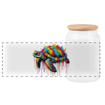 Turtle - Panoramic Cookie Jar with Wooden Lid - white - Front