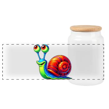 Schnecke - Panorama Keksdose mit Holzdeckel - Weiß - Vorne