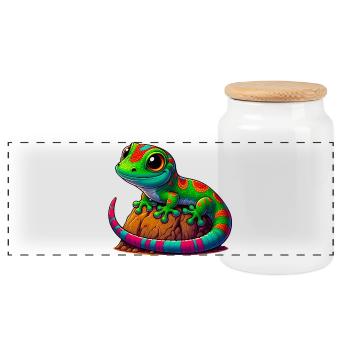 Gecko - Panorama Keksdose mit Holzdeckel - Weiß - Vorne