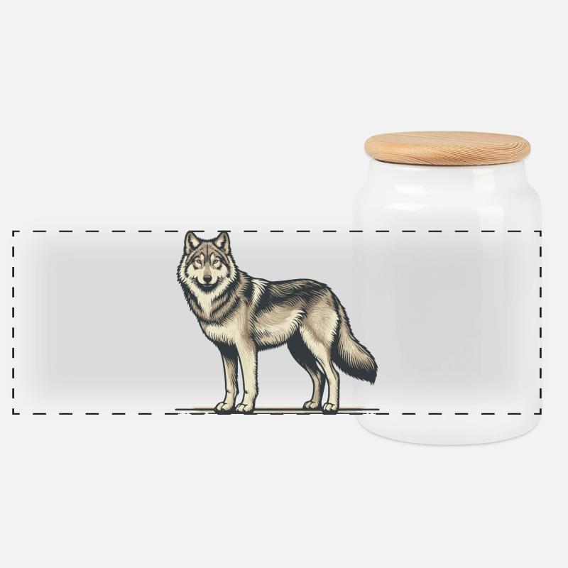 Wolf - Panoramic Cookie Jar with Wooden Lid - white