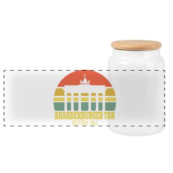 Brandenburger Tor Berlin Retro Silhouette - Panoramic Cookie Jar with Wooden Lid - white - Front