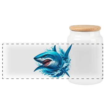 Shark - Panoramic Cookie Jar with Wooden Lid - white - Front