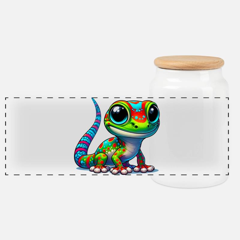 Gecko - Panorama Keksdose mit Holzdeckel - Weiß