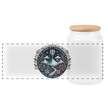 The journey of a thousand miles begins with 1 step - Panoramic Cookie Jar with Wooden Lid - white - Front